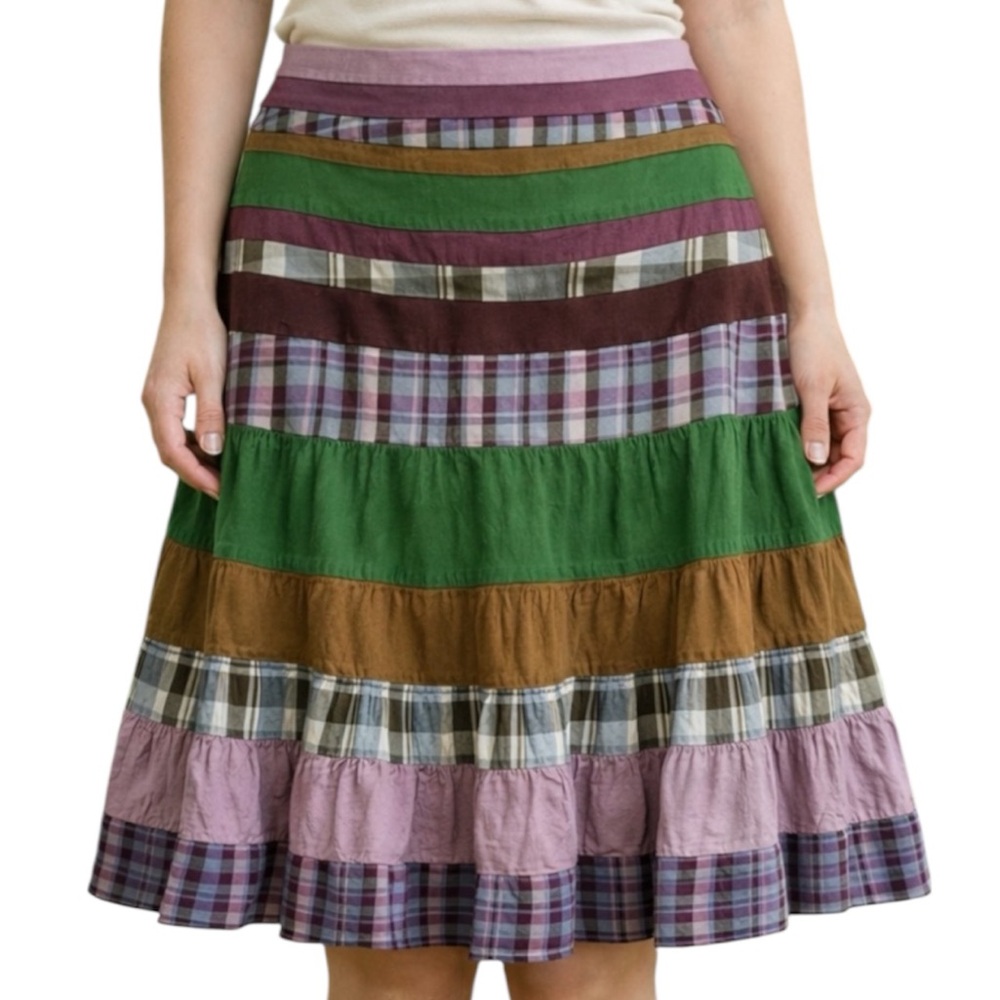 Calypso Sz M Silk Patchwork A-Line Tiered Lined Skirt